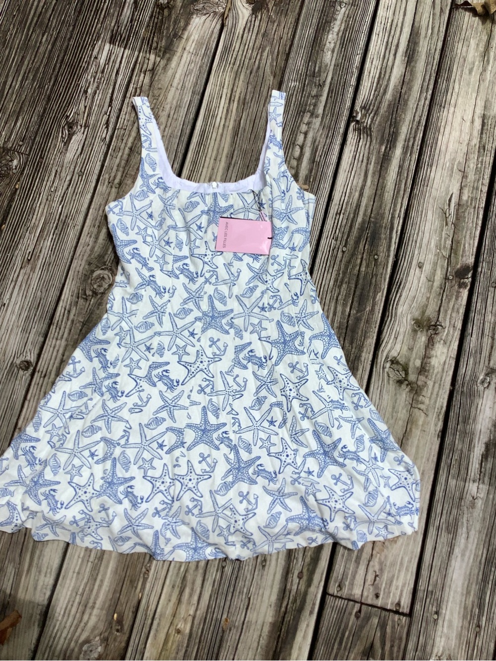 Avec Les Filles Linen Blend Fit Flare Nautical Starfish Anchor Dress Size 12 NWT - Picture 3 of 7